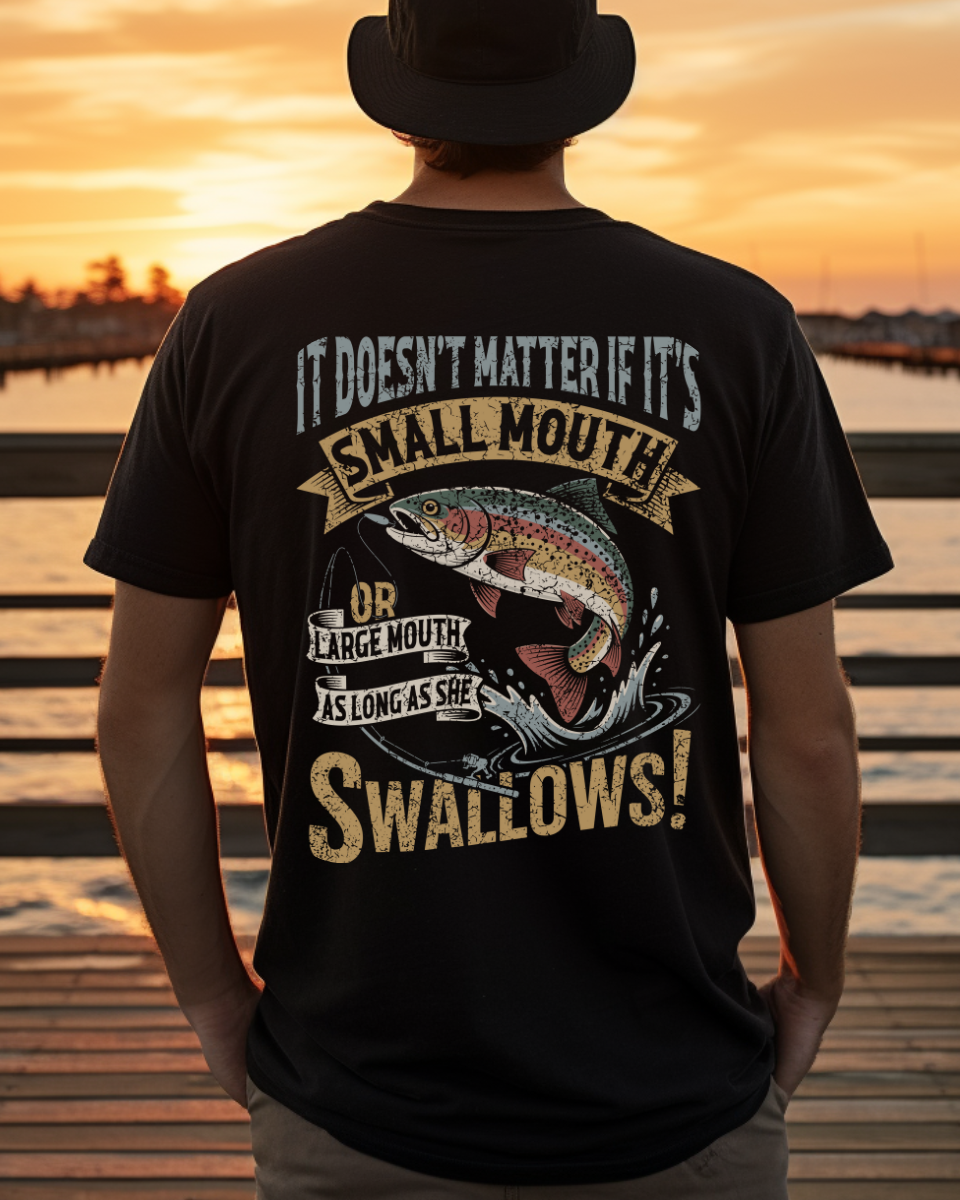 Small Mouth or Large Mouth Fishing Tee - 100% Cotton Classic Fit